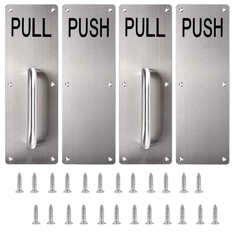 Sumnacon 12 Inch Stainess Steel Door Handle Pull and Push Plate Silver 2 Sets-for Home/Office/Warehouse/Public Places and Suitable of Wooden/Composite Door with Screws - Image 1